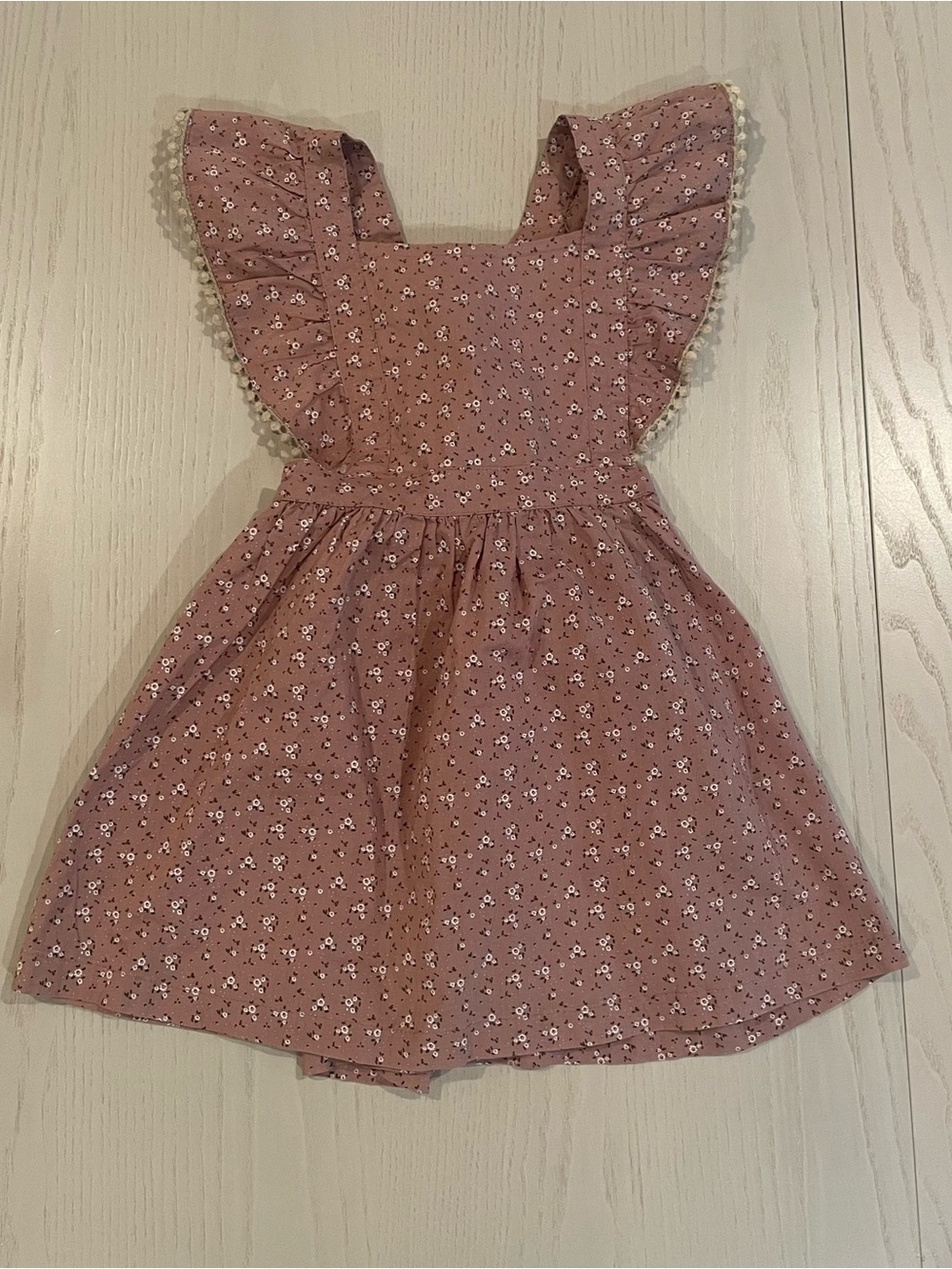 Jamie Kay Floral Pinafore Cross Back Dress (Muted dusty rose pink) - Size 2